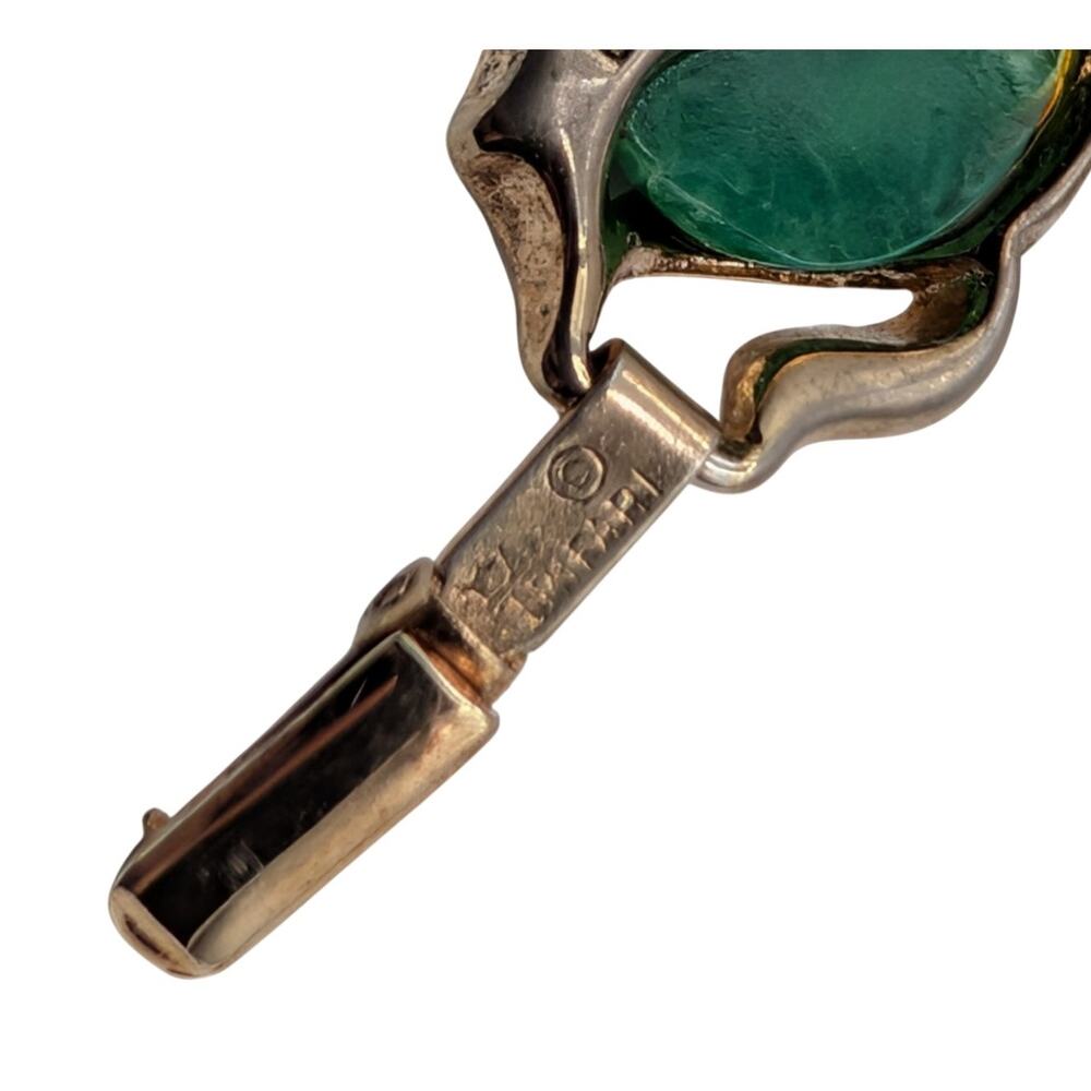 Vintage Crown Trifari Caravan Gold Tone Faux Malachite Green Bracelet - Picture 6 of 9